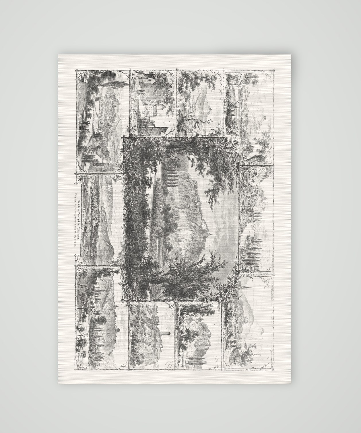 Saaletal Souvenirblatt mit Burgen und Städten – Holzstich, Kunstdruck auf Leinenpapier