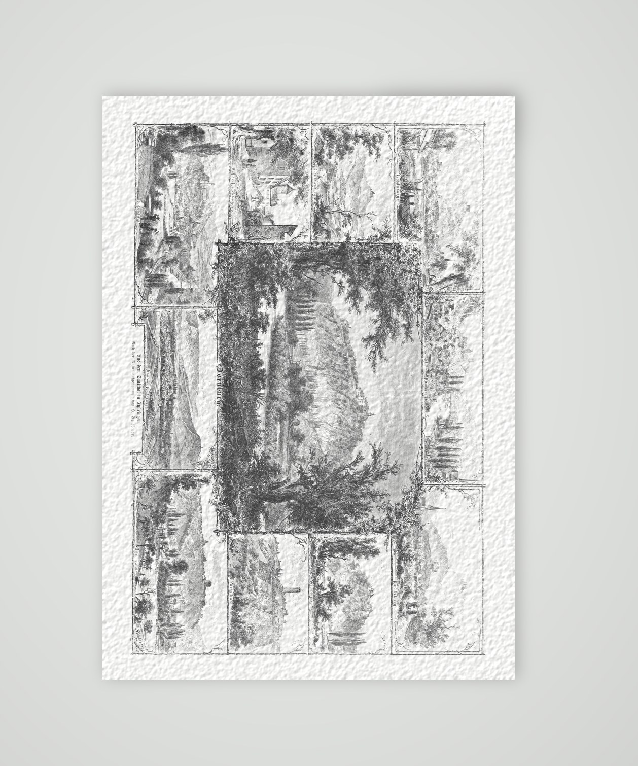 Saaletal Souvenirblatt mit Burgen und Städten – Holzstich, Kunstdruck auf Hahnemühle-Büttenpapier