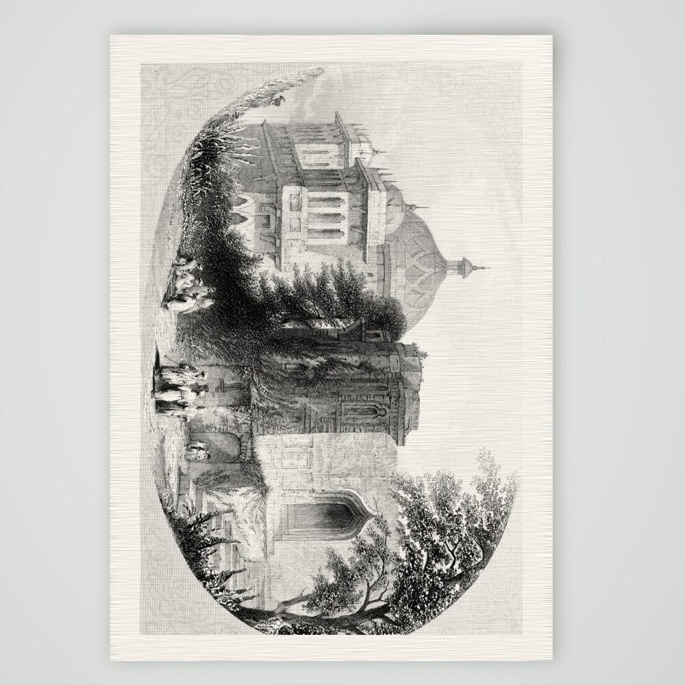 Die Moschee zu Munheer – Stahlstich, Kunstdruck auf Leinenpapier