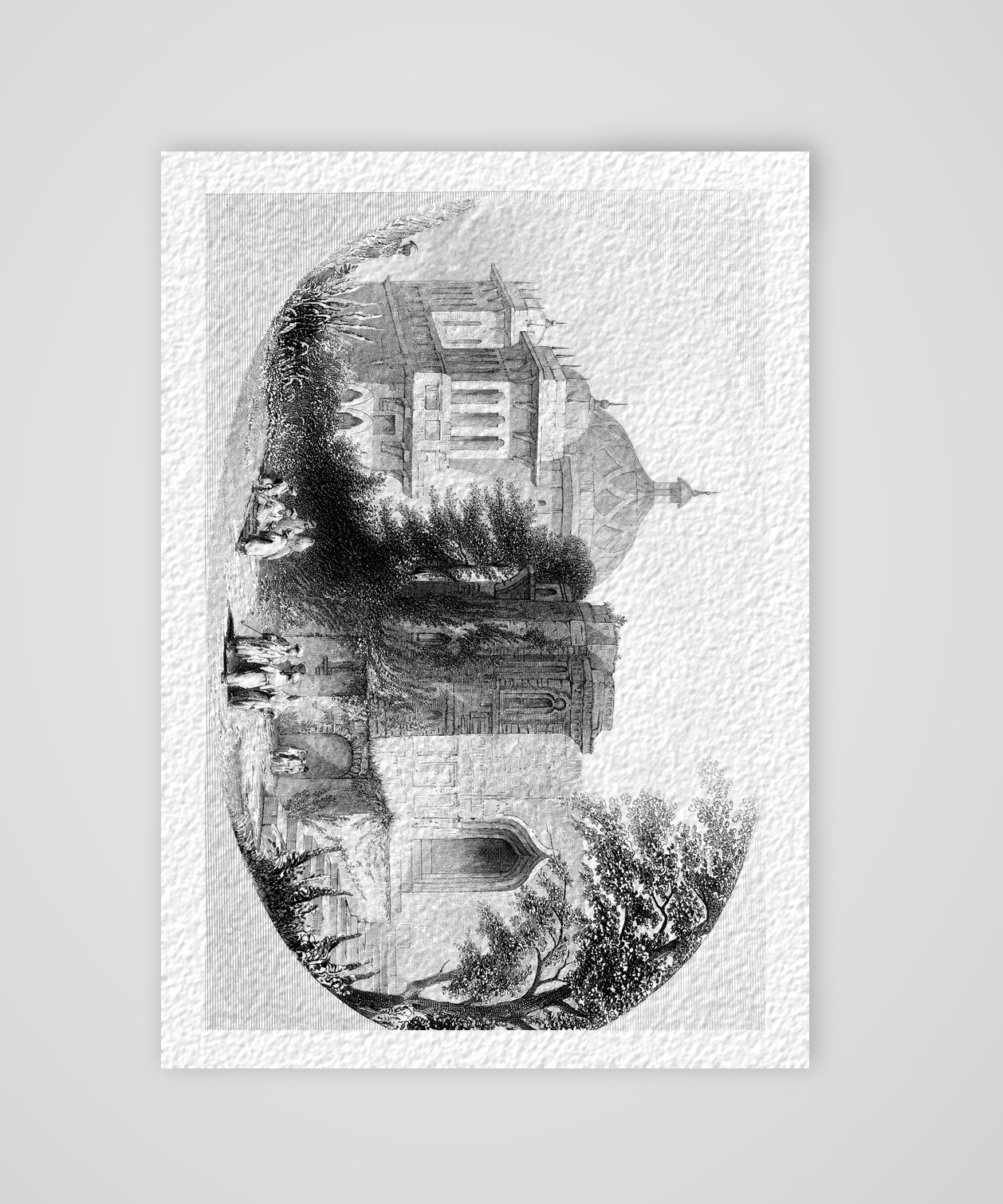Die Moschee zu Munheer – Stahlstich, Kunstdruck auf Hahnemühle-Büttenpapier