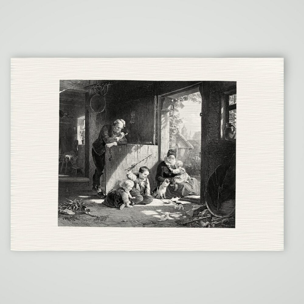 Häusliches Glück – Stahlstich, Kunstdruck auf Leinenpapier