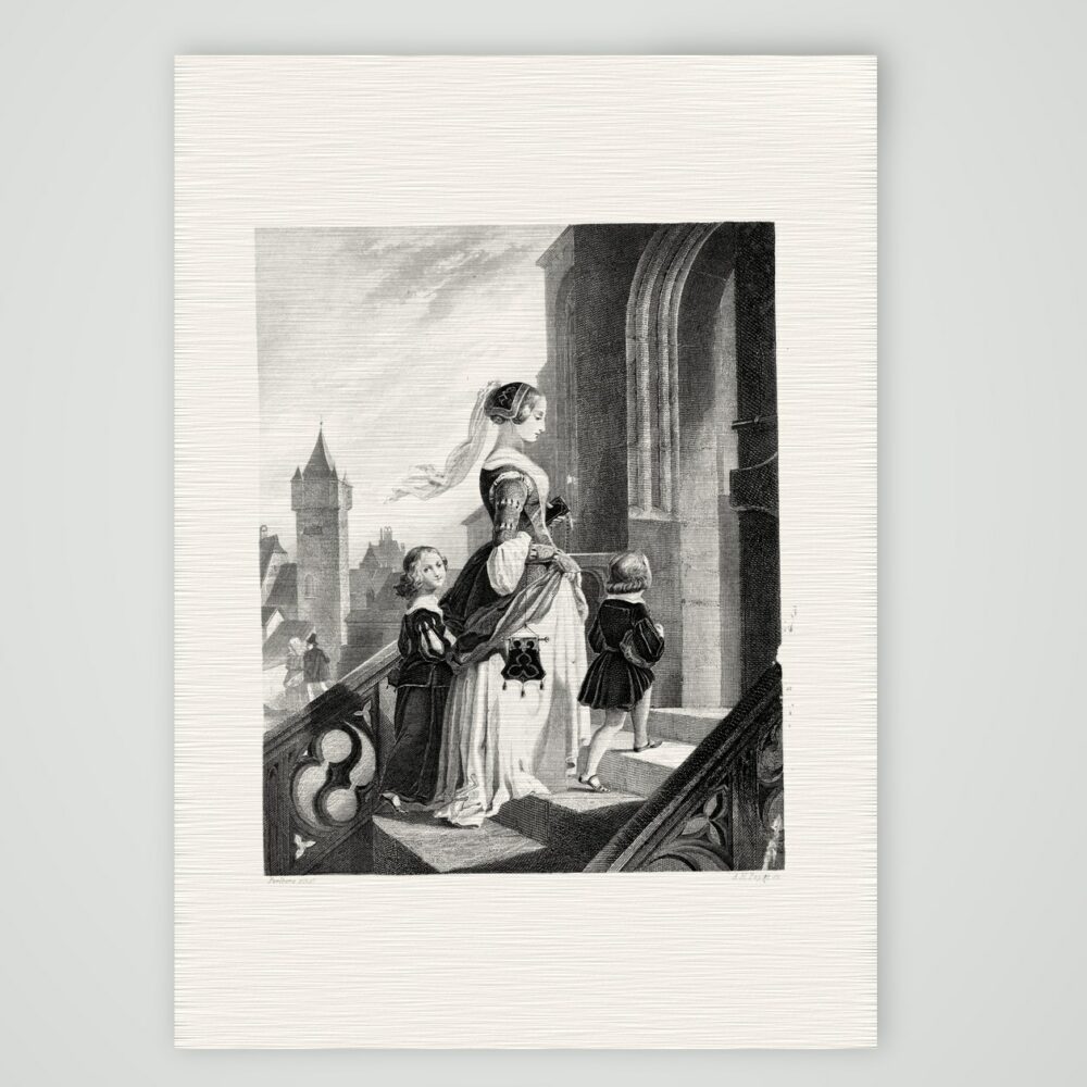 Eingang in die Kirche – Stahlstich, Kunstdruck auf Leinenpapier