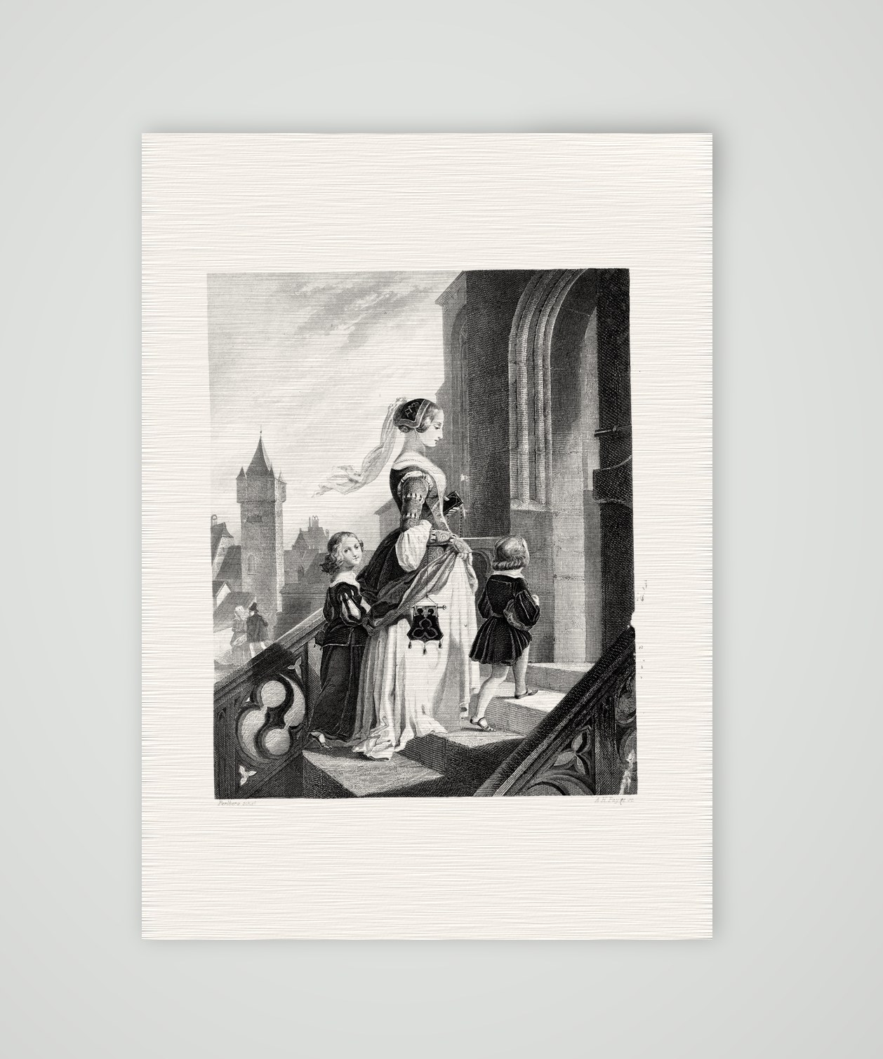 Eingang in die Kirche – Stahlstich, Kunstdruck auf Leinenpapier
