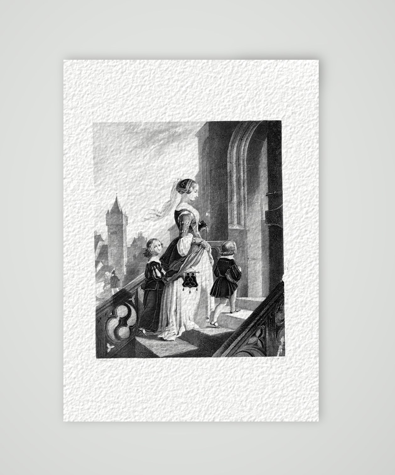 Eingang in die Kirche – Stahlstich, Kunstdruck auf Hahnemühle-Büttenpapier