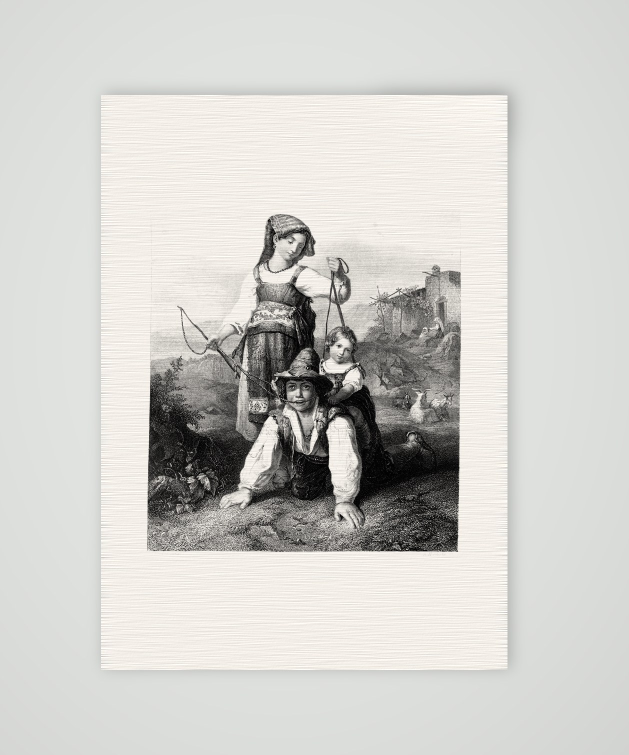 Römische Kinder – Stahlstich, Kunstdruck auf Leinenpapier