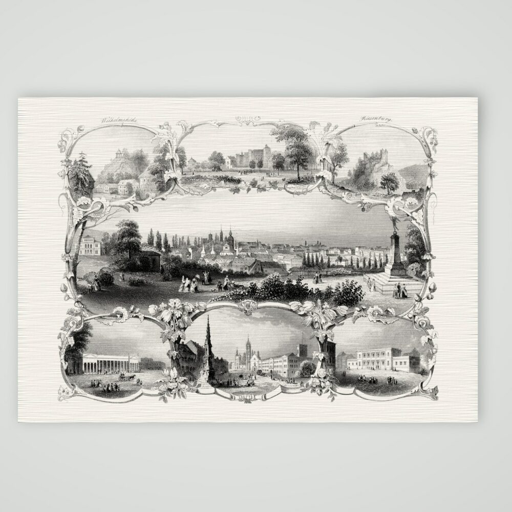 Teplitz Souvenirblatt – Stahlstich, Kunstdruck auf Leinenpapier