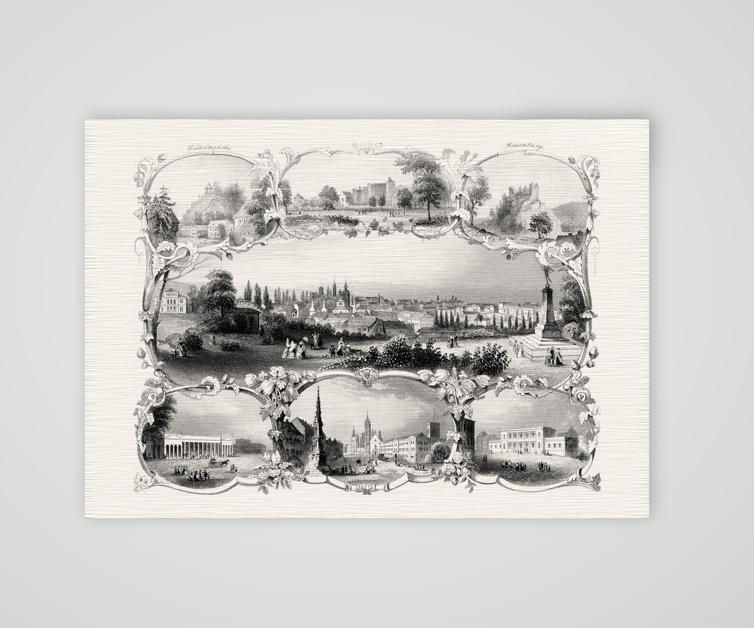 Teplitz Souvenirblatt – Stahlstich, Kunstdruck auf Leinenpapier