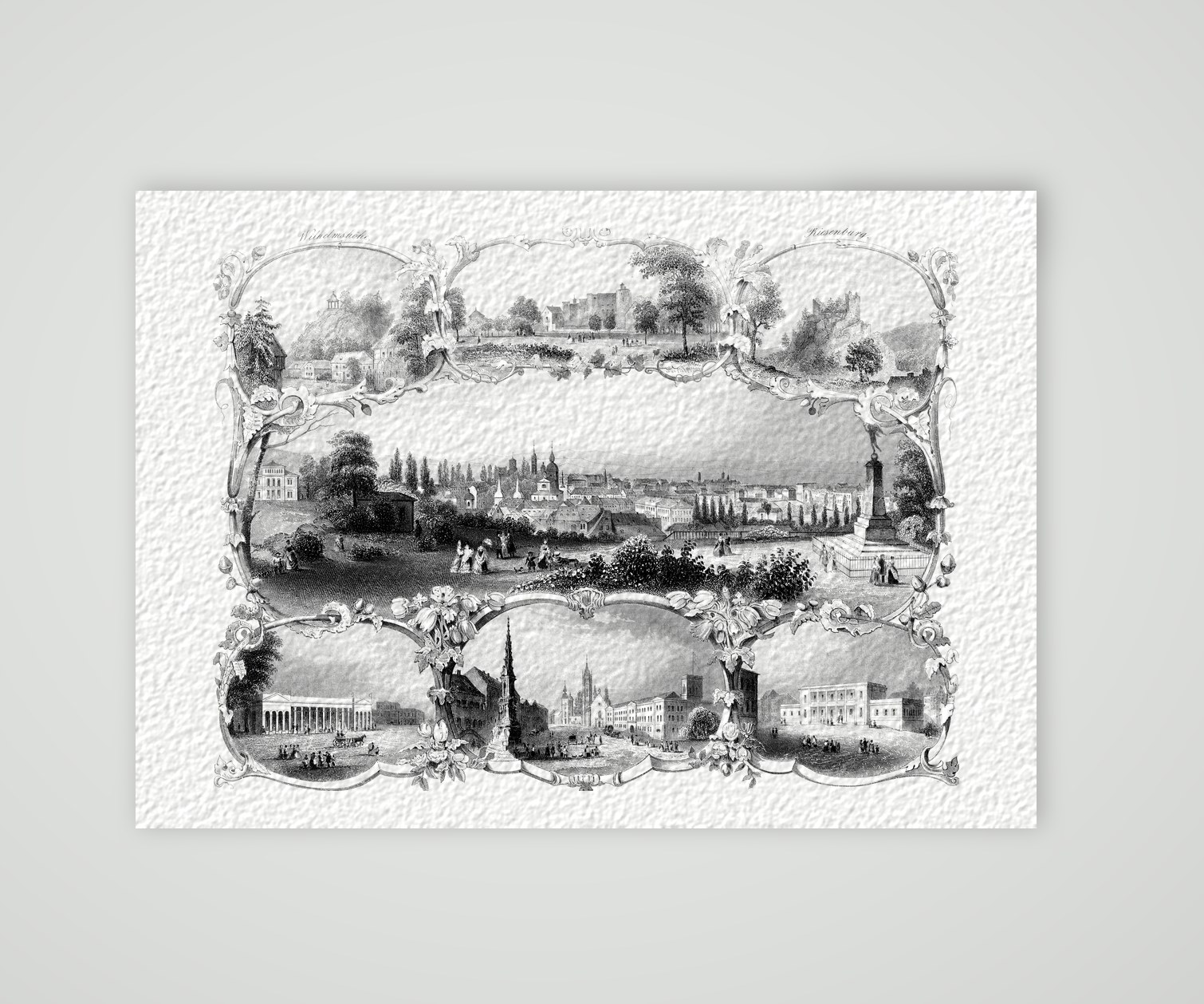 Teplitz Souvenirblatt – Stahlstich, Kunstdruck auf Hahnemühle-Büttenpapier