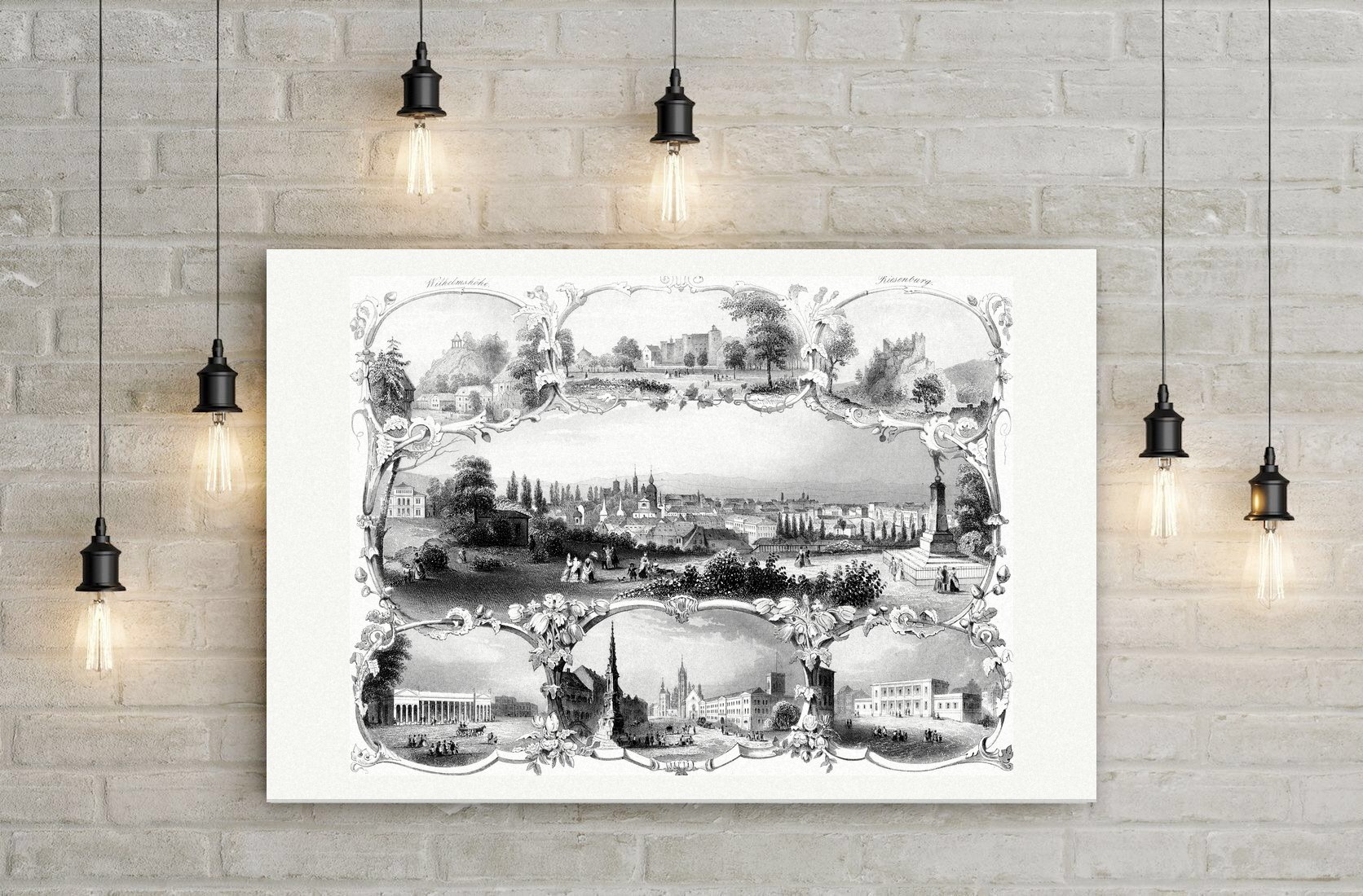 Teplitz Souvenirblatt – Stahlstich, Leinwanddruck auf Holzkeilrahmen an der Wand