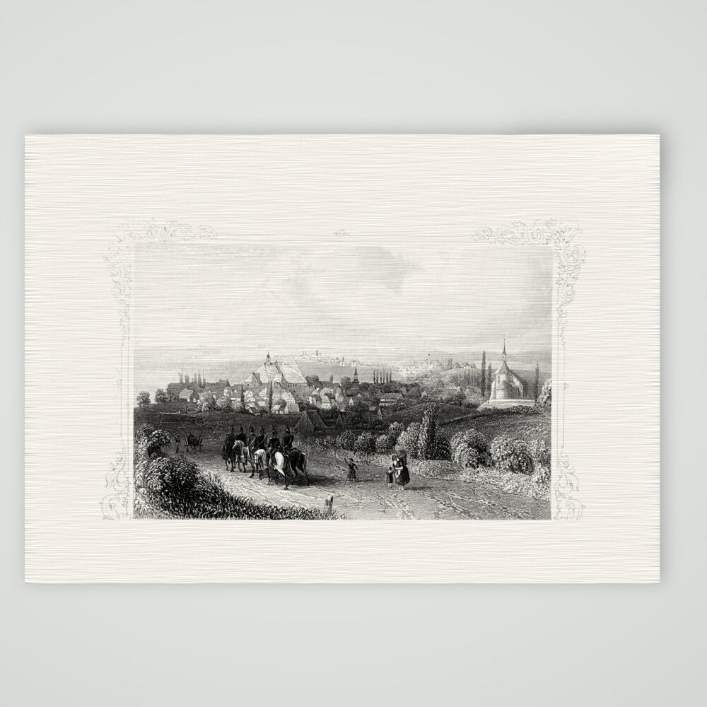 Schleswig, Blick auf die Stadt mit dem Dom – Stahlstich, Kunstdruck auf Leinenpapier