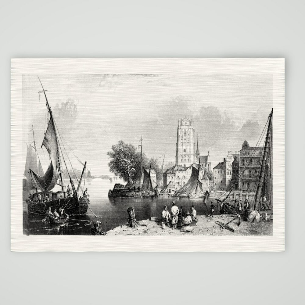 Dordrecht, der Hafen – Stahlstich, Kunstdruck auf Leinenpapier