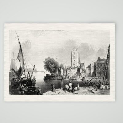 Dordrecht, der Hafen – Stahlstich, Kunstdruck auf Leinenpapier