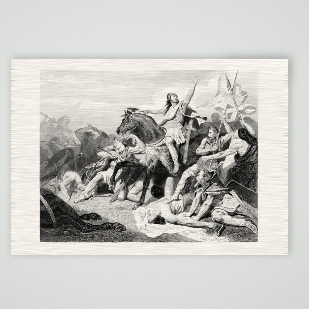 Die Schlacht bei Tolbiac – Stahlstich, Kunstdruck auf Leinenpapier