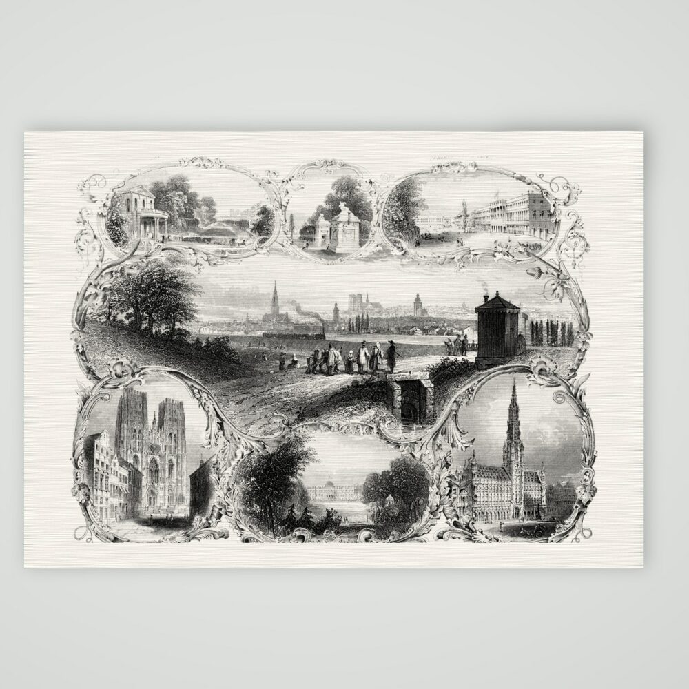Brüssel Souvenirblatt – Stahlstich, Kunstdruck auf Leinenpapier