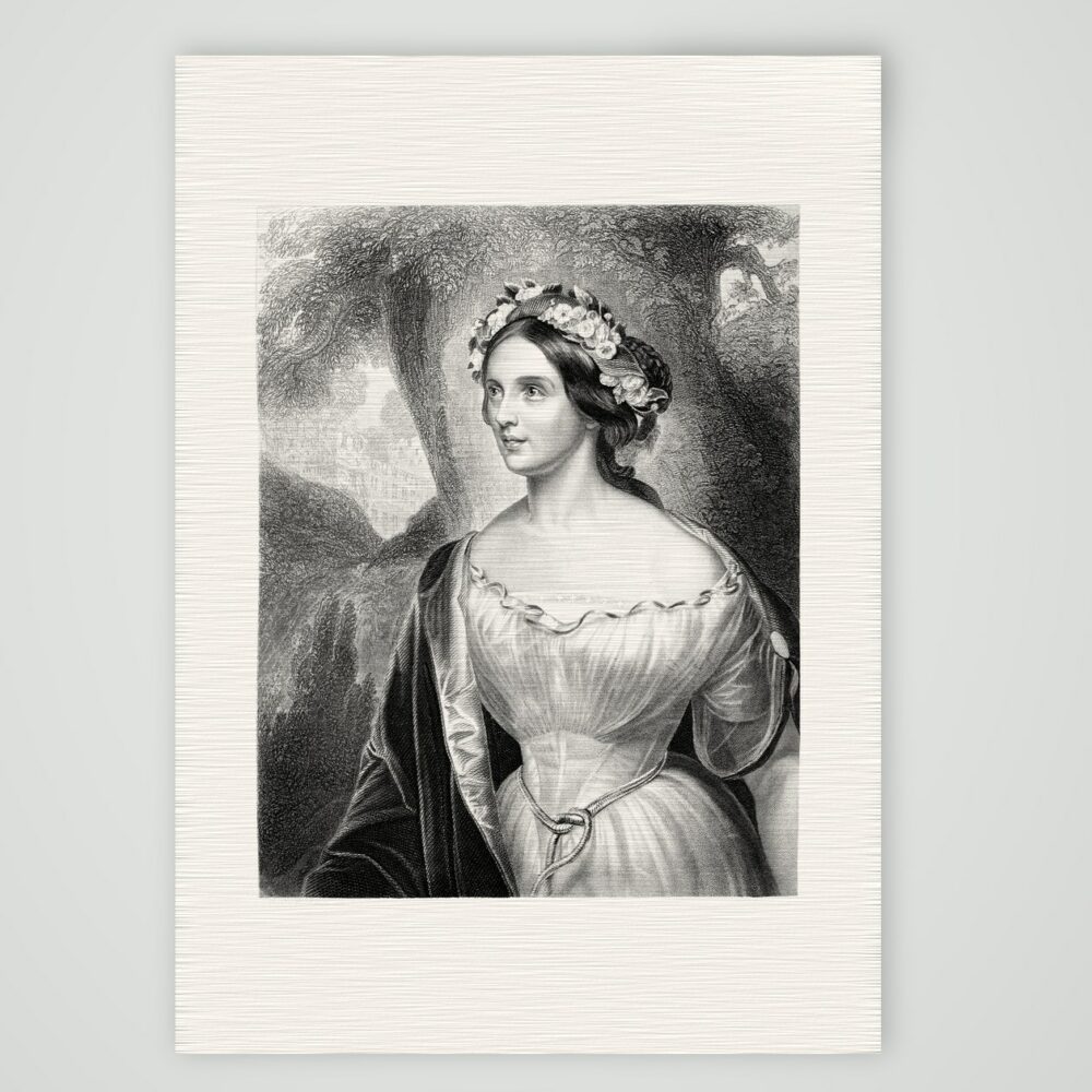 Marie Bayer-Bürck als Ophelia – Stahlstich, Kunstdruck auf Leinenpapier