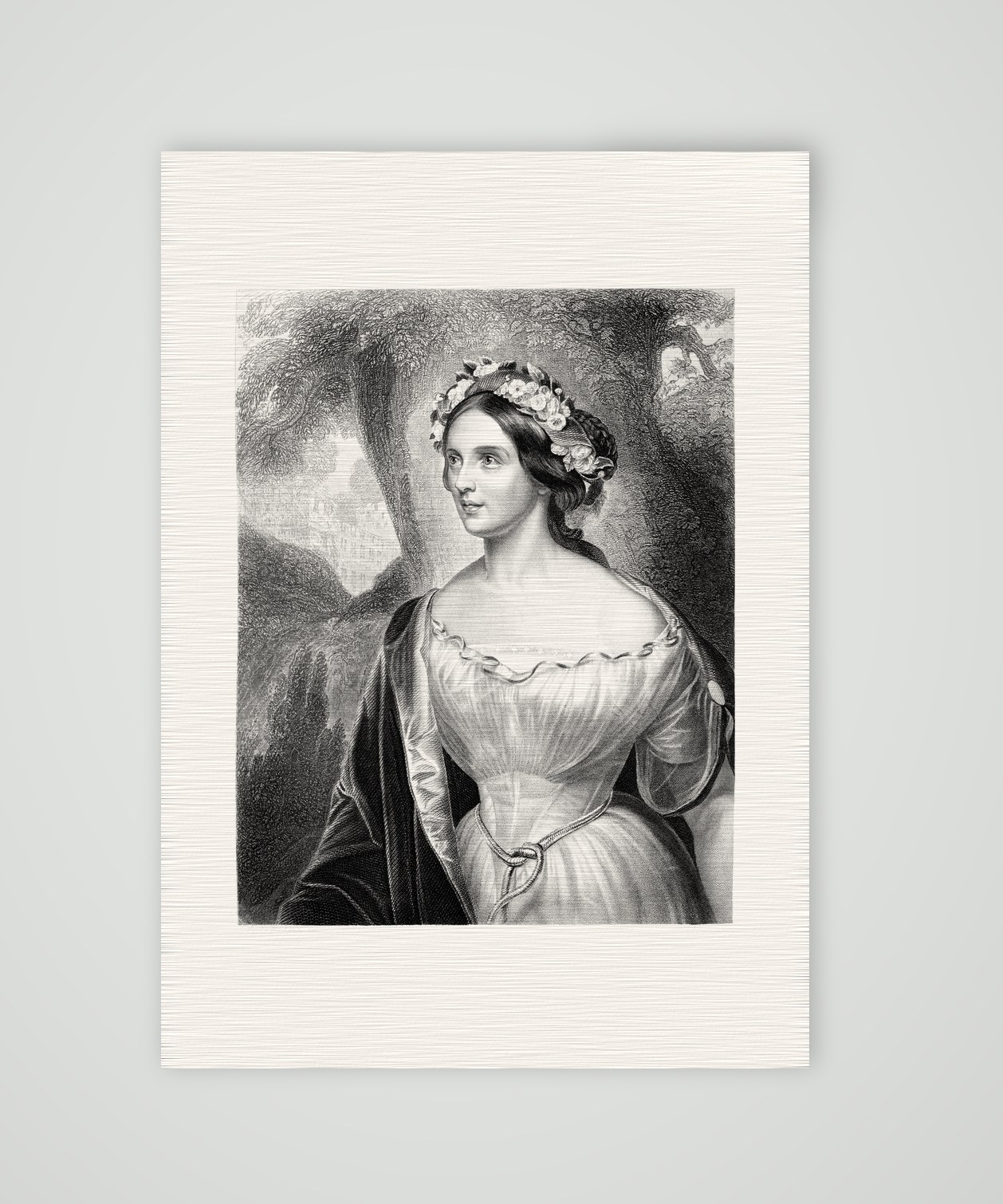 Marie Bayer-Bürck als Ophelia – Stahlstich, Kunstdruck auf Leinenpapier