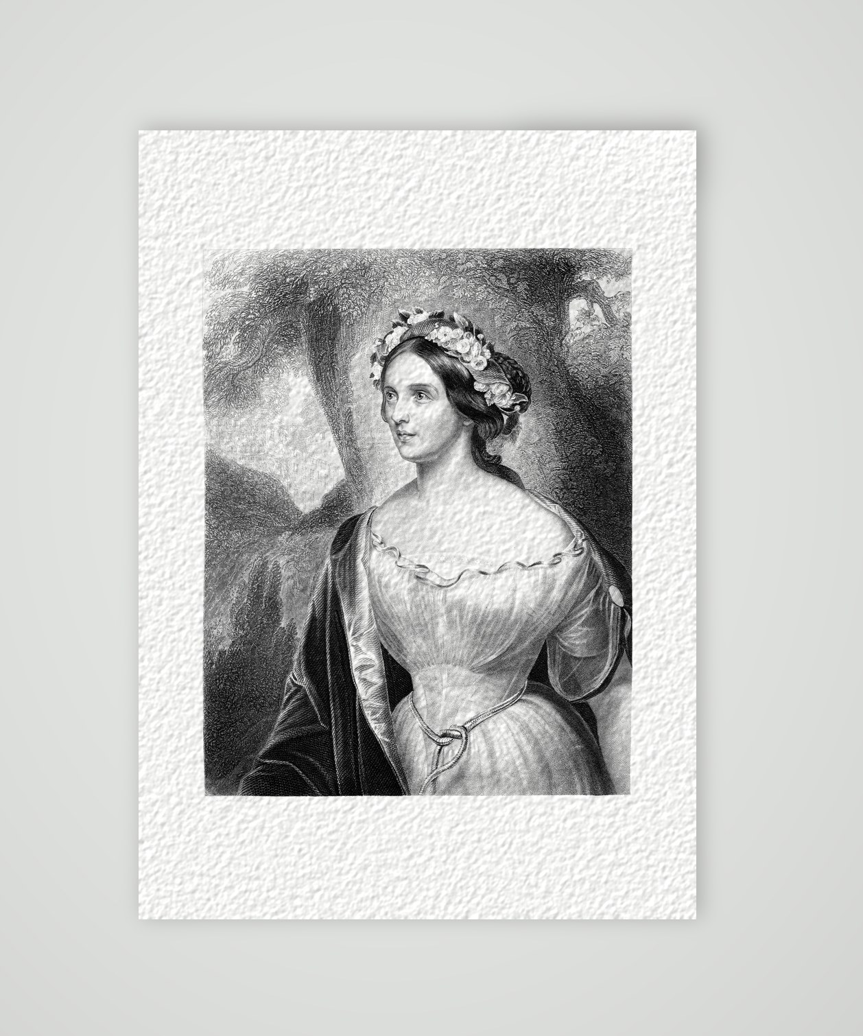 Marie Bayer-Bürck als Ophelia – Stahlstich, Kunstdruck auf Hahnemühle-Büttenpapier