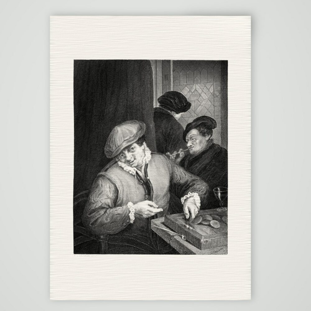 Trictrac – das Brettspiel – Stahlstich, Kunstdruck auf Leinenpapier