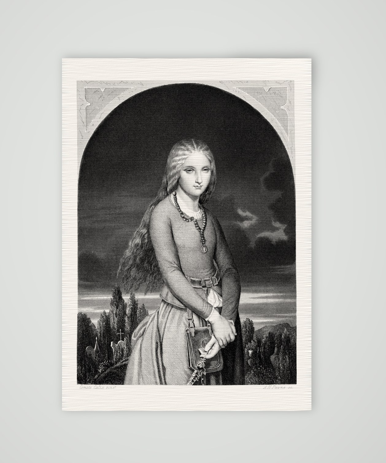 Die Waise – Stahlstich, Kunstdruck auf Leinenpapier