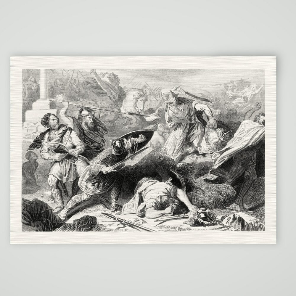 Die Schlacht bei Tours – Stahlstich, Kunstdruck auf Leinenpapier