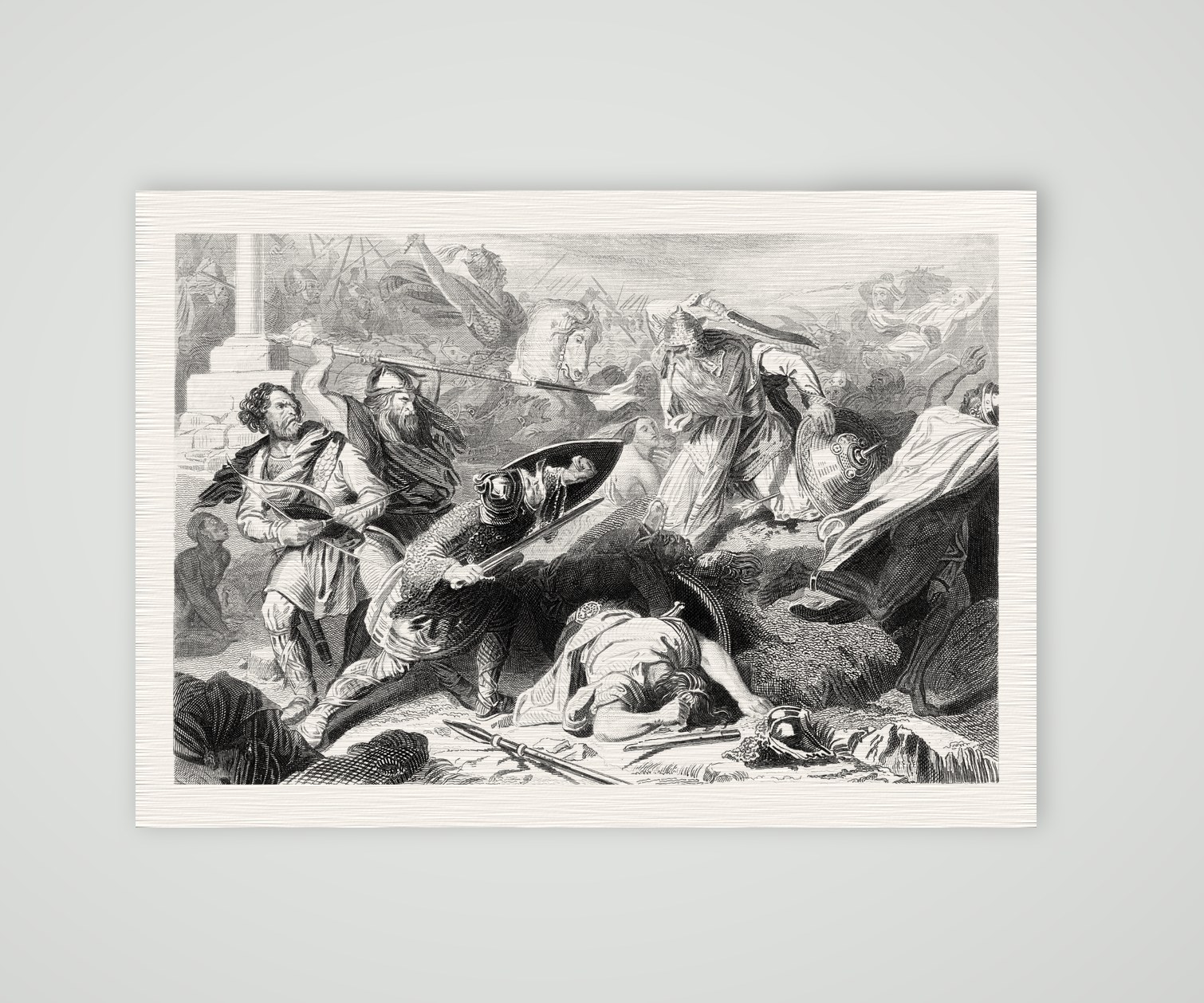 Die Schlacht bei Tours – Stahlstich, Kunstdruck auf Leinenpapier