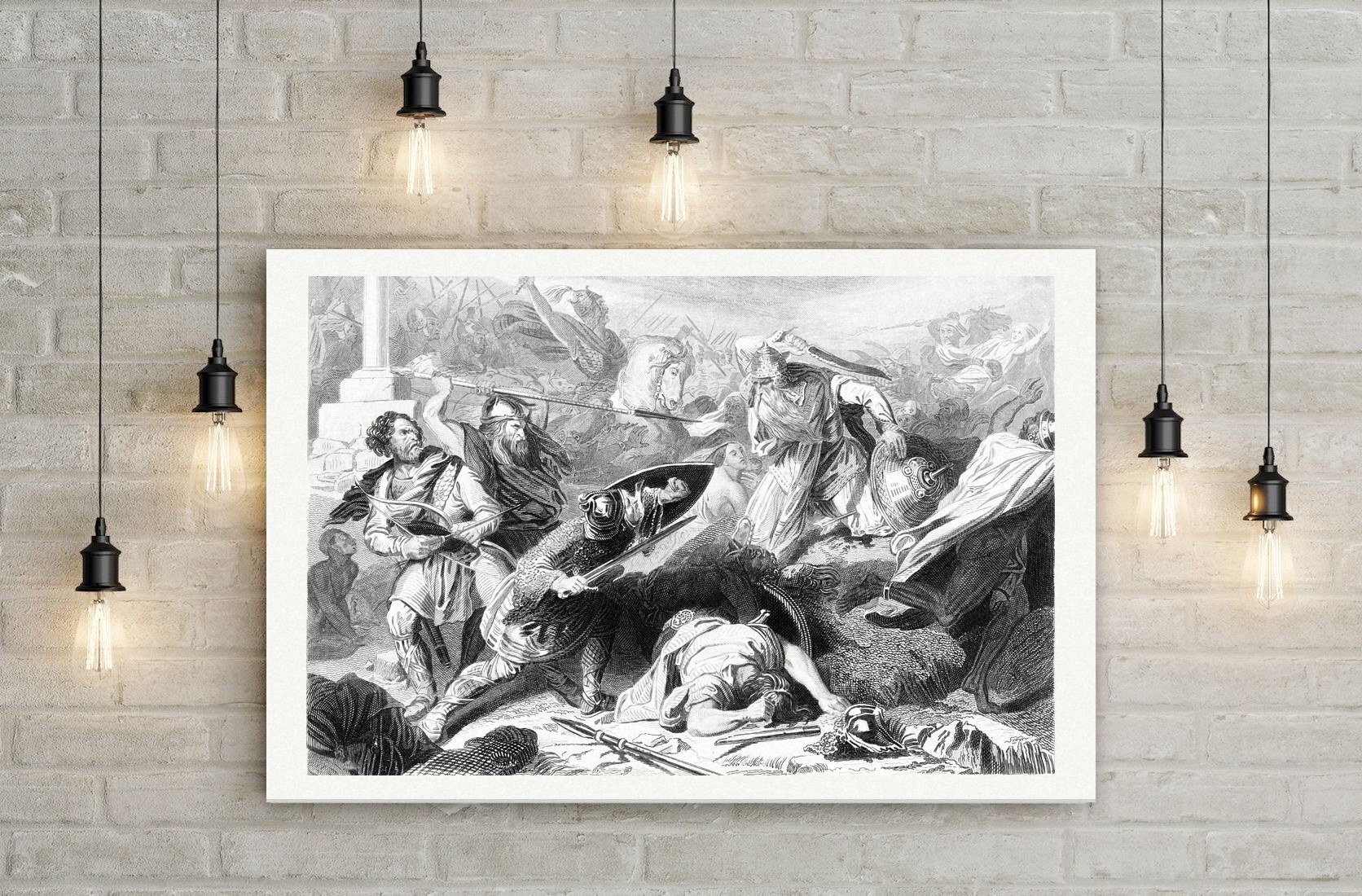 Die Schlacht bei Tours – Stahlstich, Leinwanddruck auf Holzkeilrahmen an der Wand