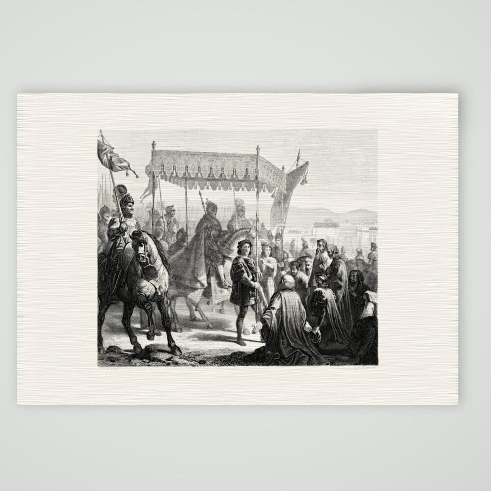 Einzug Karls VIII. in Neapel – Stahlstich, Kunstdruck auf Leinenpapier