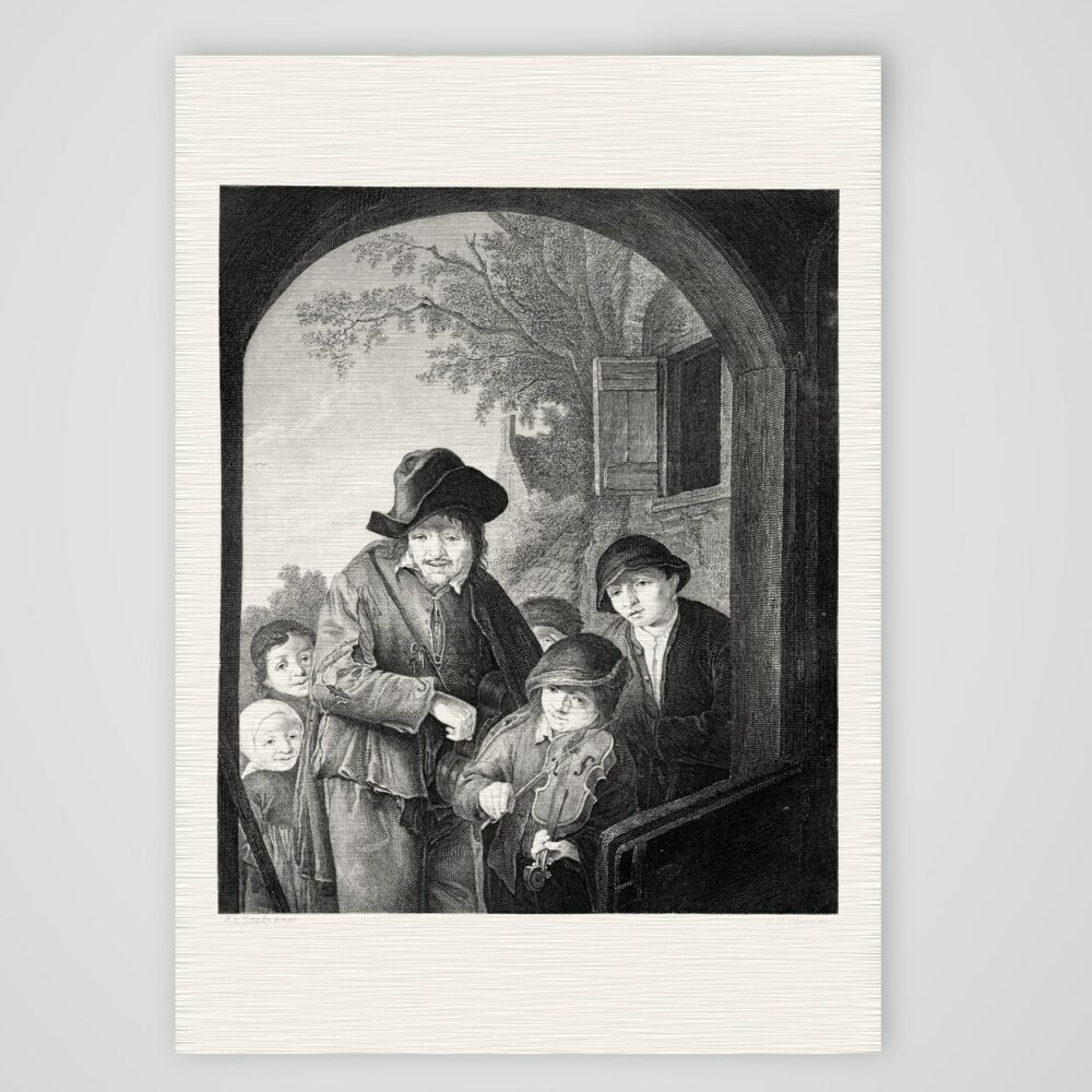 Wandernde Musikanten – Stahlstich, Kunstdruck auf Leinenpapier