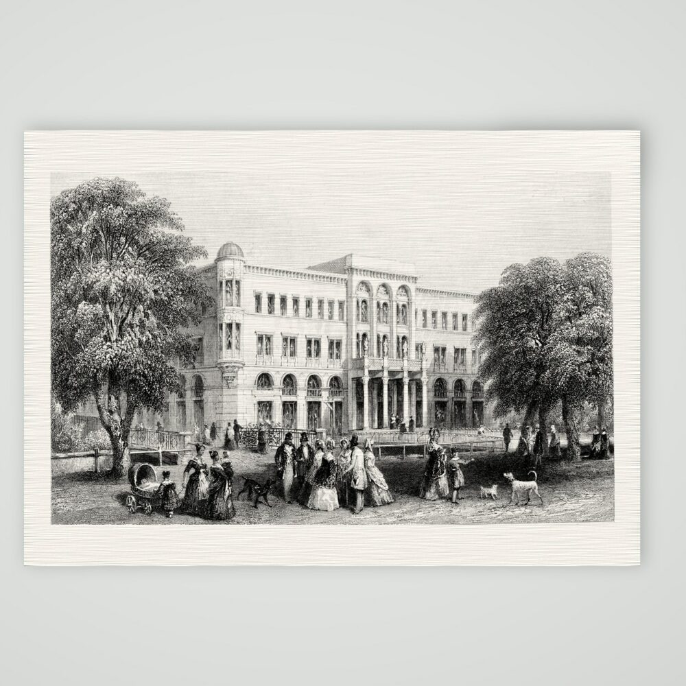 Leipzig, die Zentralhalle – Stahlstich, Kunstdruck auf Leinenpapier