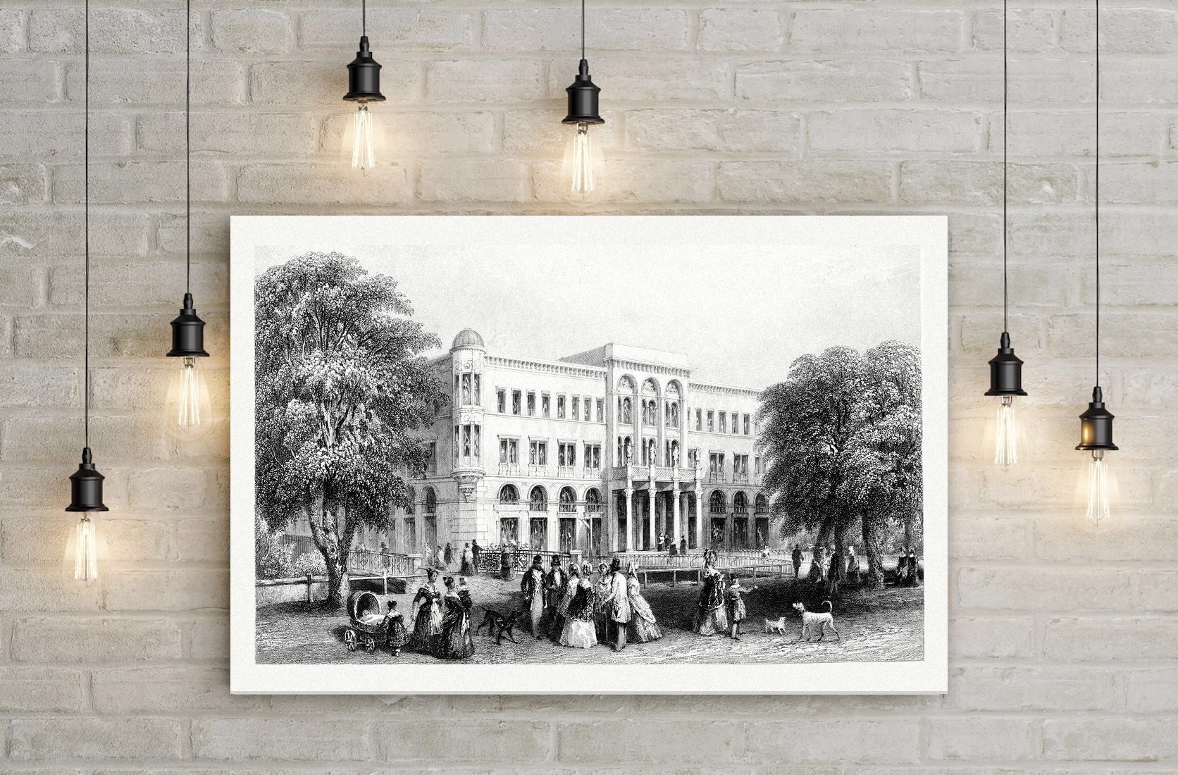 Leipzig, die Zentralhalle – Stahlstich, Leinwanddruck auf Holzkeilrahmen an der Wand