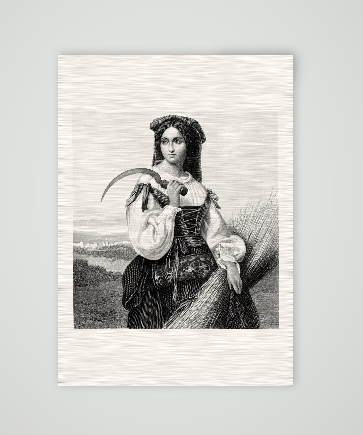 Die Schnitterin – Stahlstich, Kunstdruck auf Leinenpapier