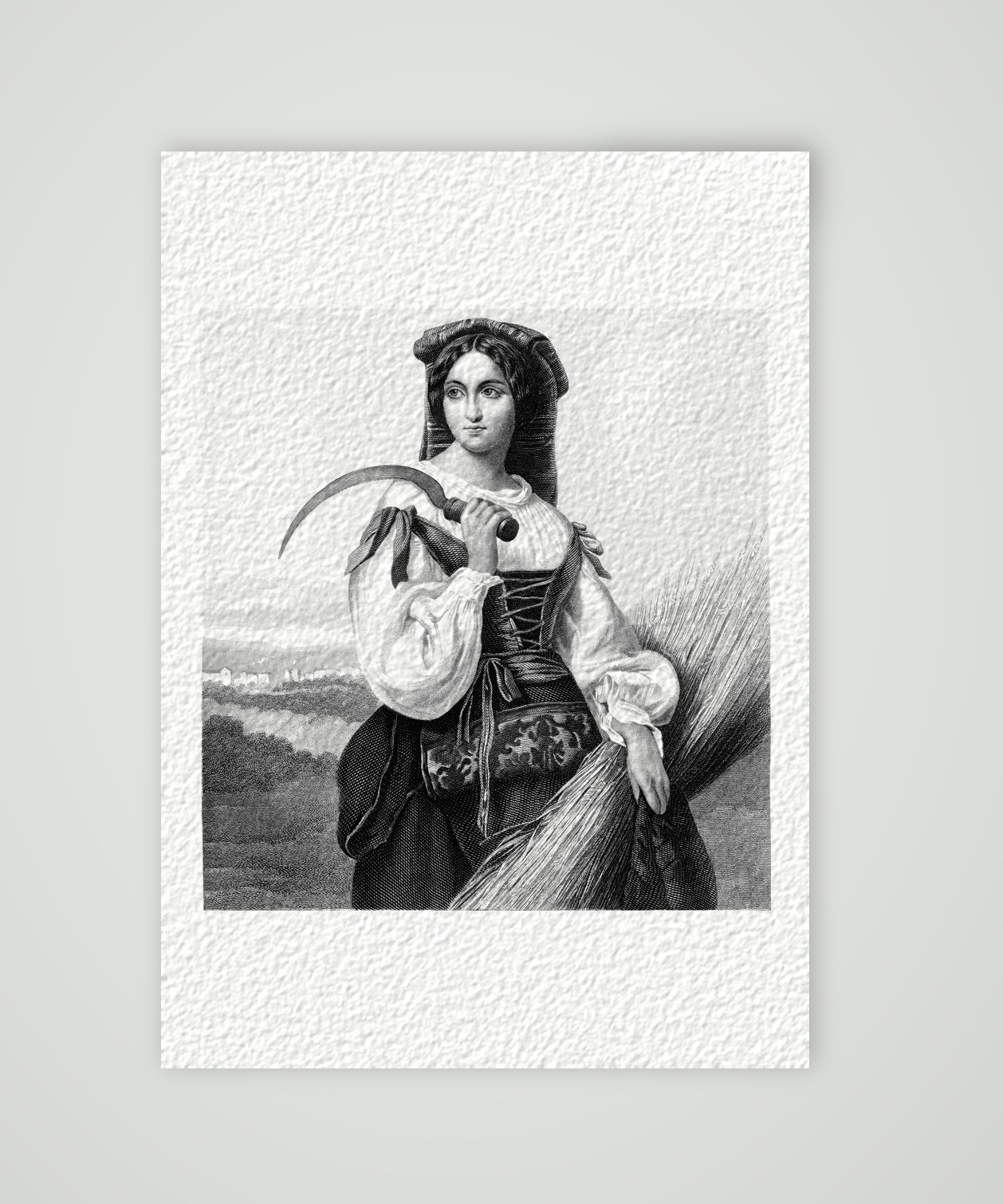 Die Schnitterin – Stahlstich, Kunstdruck auf Hahnemühle-Büttenpapier
