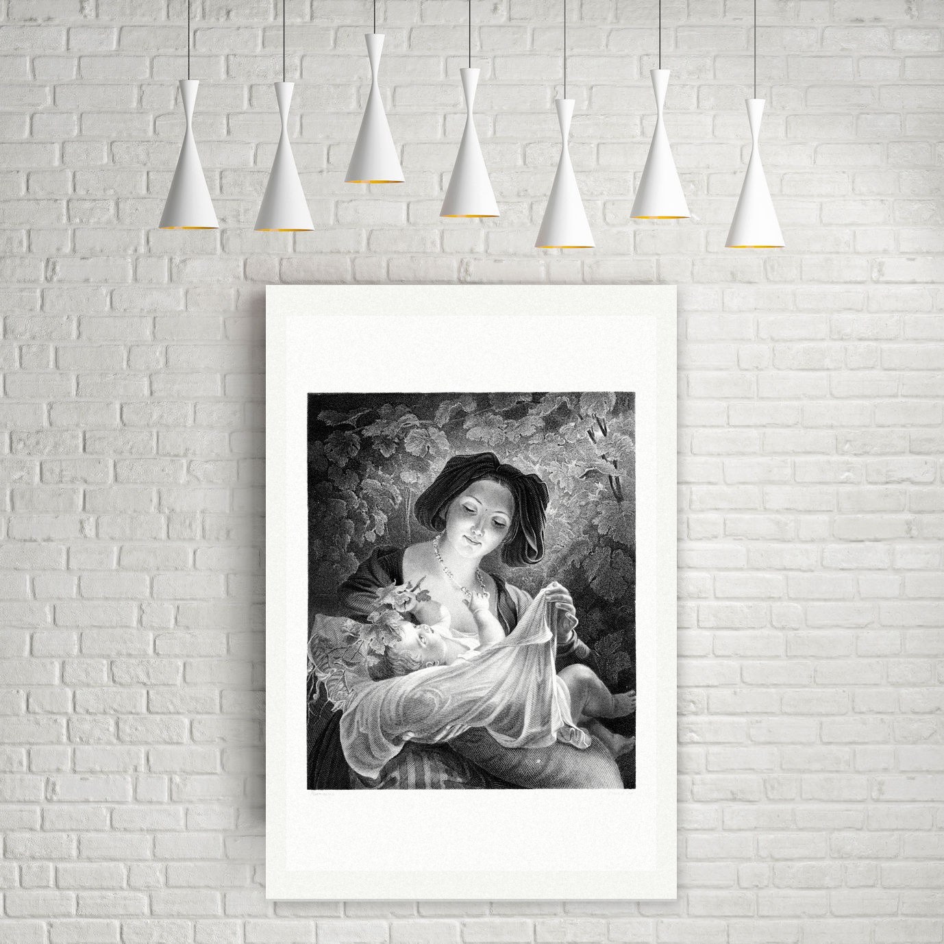 Meta – Mutter mit Kind – Stahlstich, Leinwanddruck auf Holzkeilrahmen an der Wand