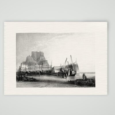Jersey, Mont Orgueil – Stahlstich, Kunstdruck auf Leinenpapier