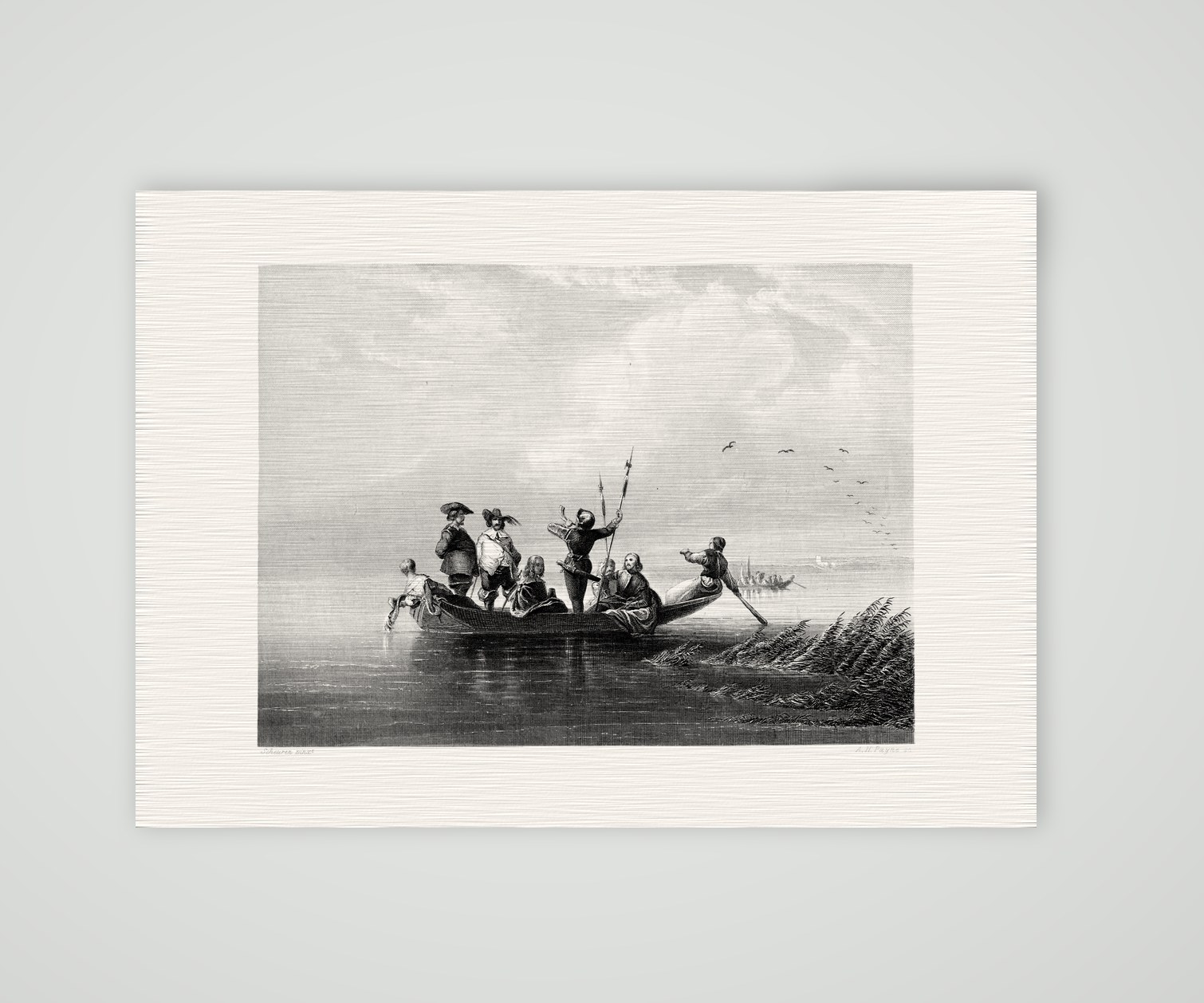 Graf Egmont auf der Flucht über den Fluss – Stahlstich, Kunstdruck auf Leinenpapier