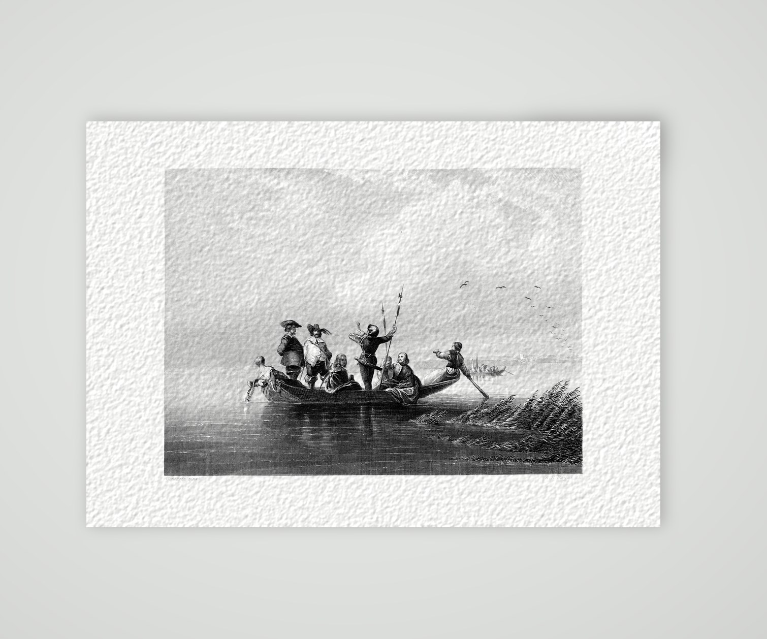 Graf Egmont auf der Flucht über den Fluss – Stahlstich, Kunstdruck auf Hahnemühle-Büttenpapier