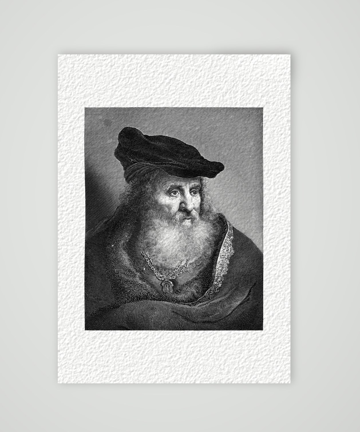 Bildnis eines alten Mannes nach Rembrandt – Stahlstich, Kunstdruck auf Hahnemühle-Büttenpapier