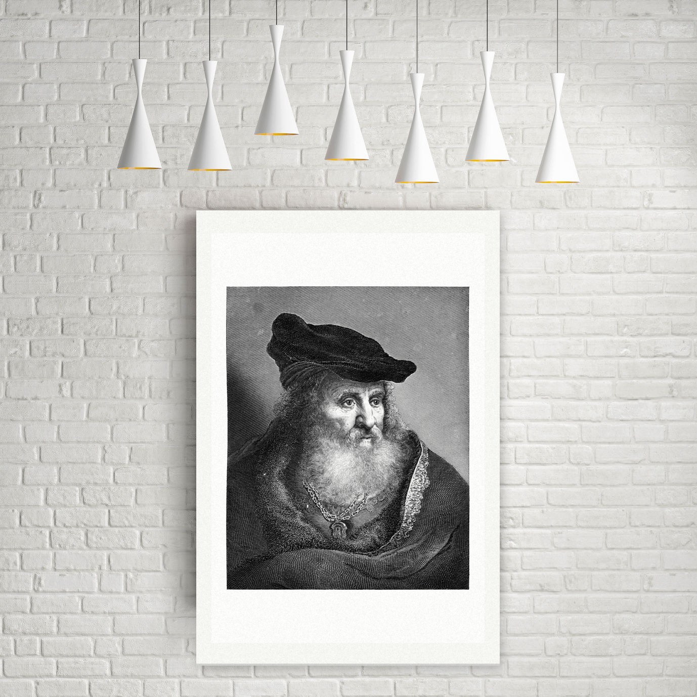 Bildnis eines alten Mannes nach Rembrandt – Stahlstich, Leinwanddruck auf Holzkeilrahmen an der Wand