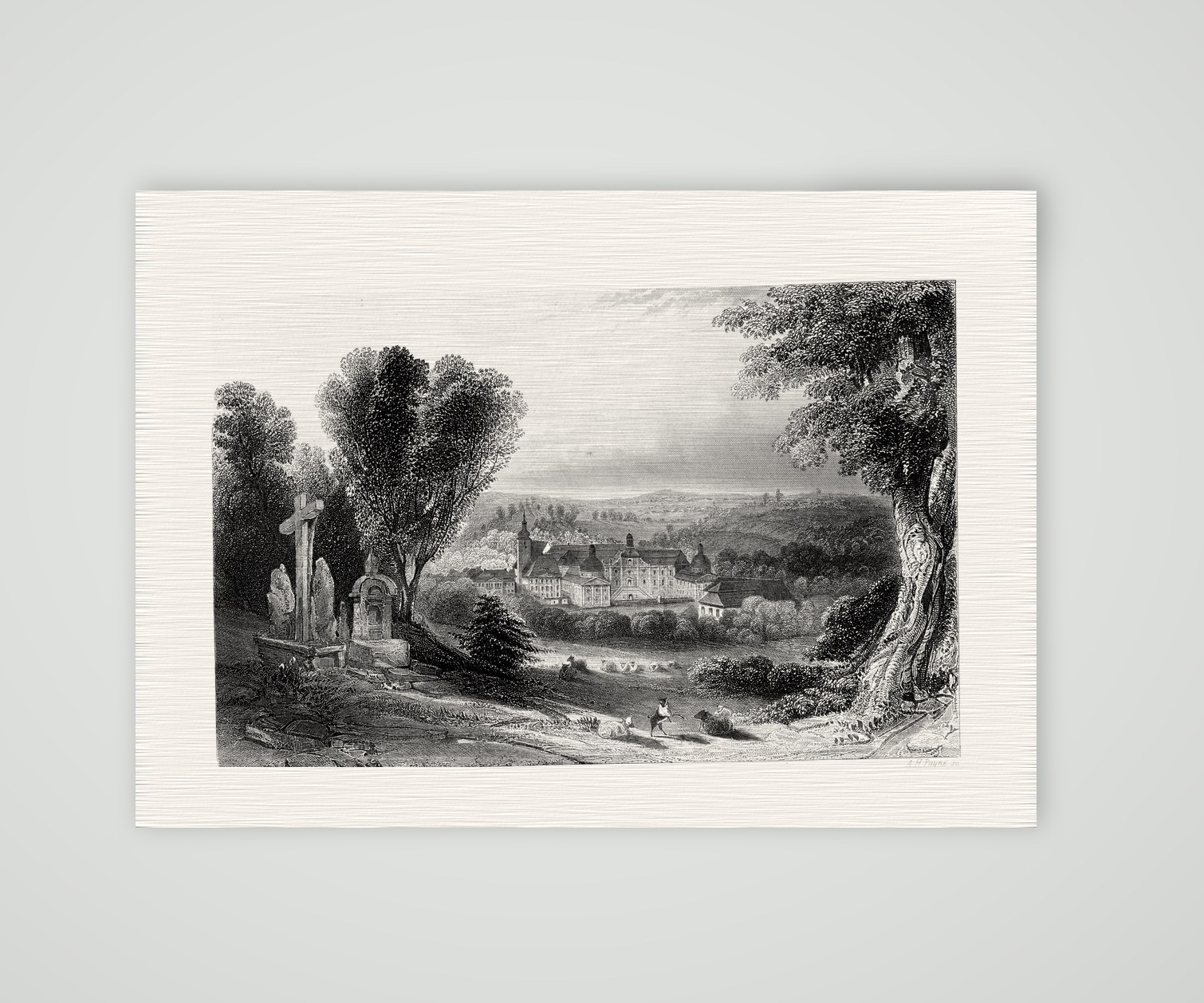 Marienthal in Sachsen, das Kloster – Stahlstich, Kunstdruck auf Leinenpapier