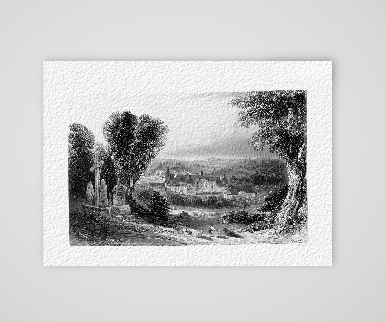 Marienthal in Sachsen, das Kloster – Stahlstich, Kunstdruck auf Hahnemühle-Büttenpapier