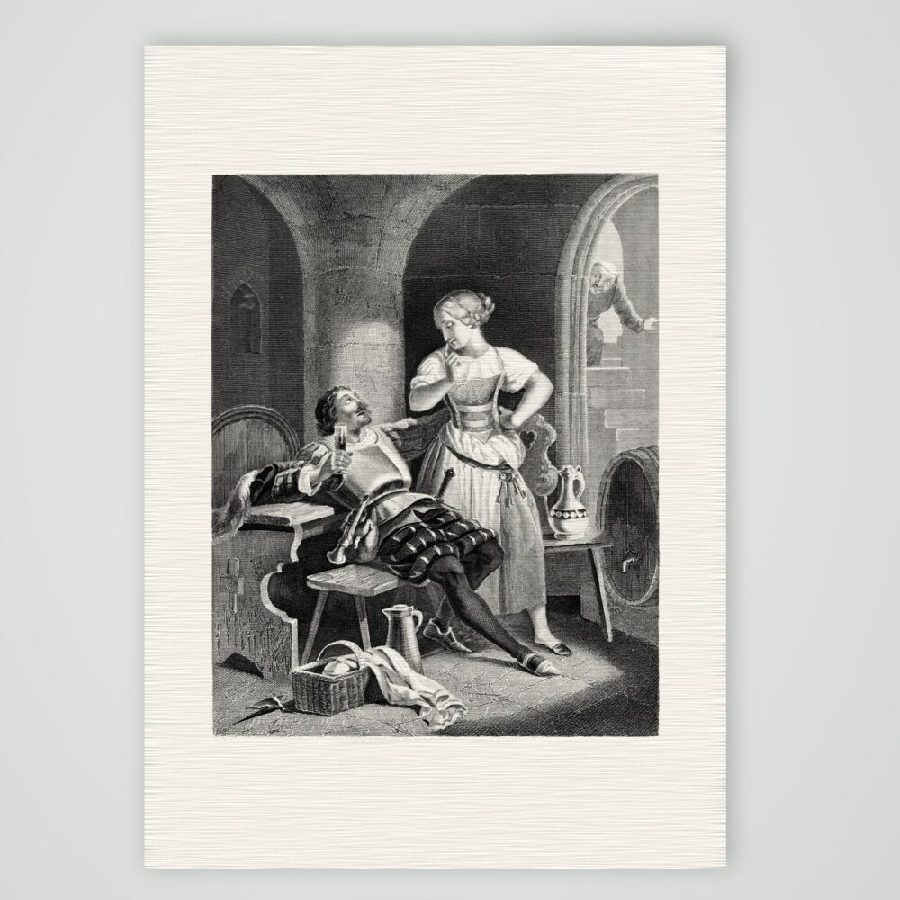 Die Liebeswerbung – Stahlstich, Kunstdruck auf Leinenpapier