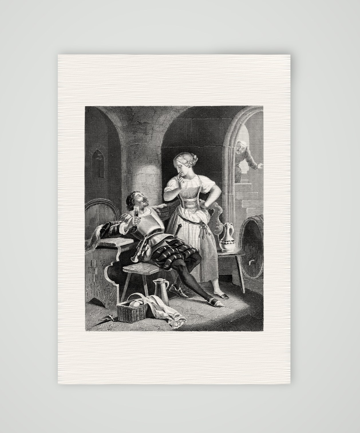 Die Liebeswerbung – Stahlstich, Kunstdruck auf Leinenpapier