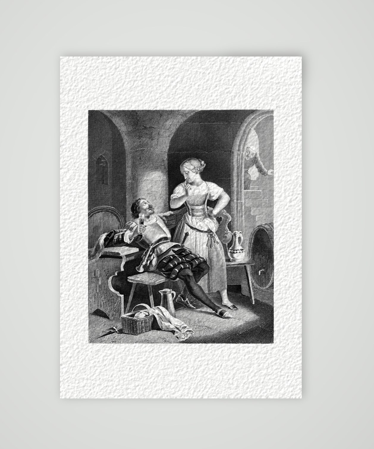 Die Liebeswerbung – Stahlstich, Kunstdruck auf Hahnemühle-Büttenpapier