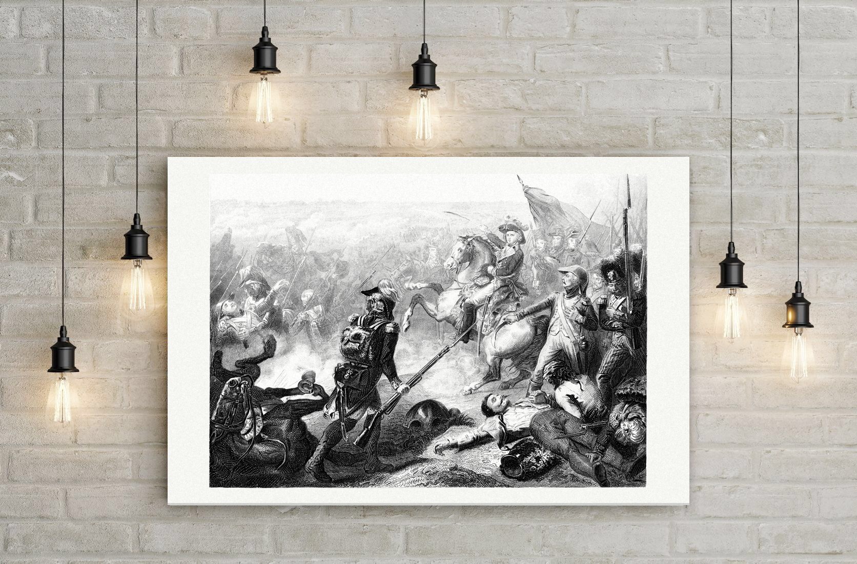 Die Schlacht bei Fleurus – Stahlstich, Leinwanddruck auf Holzkeilrahmen an der Wand