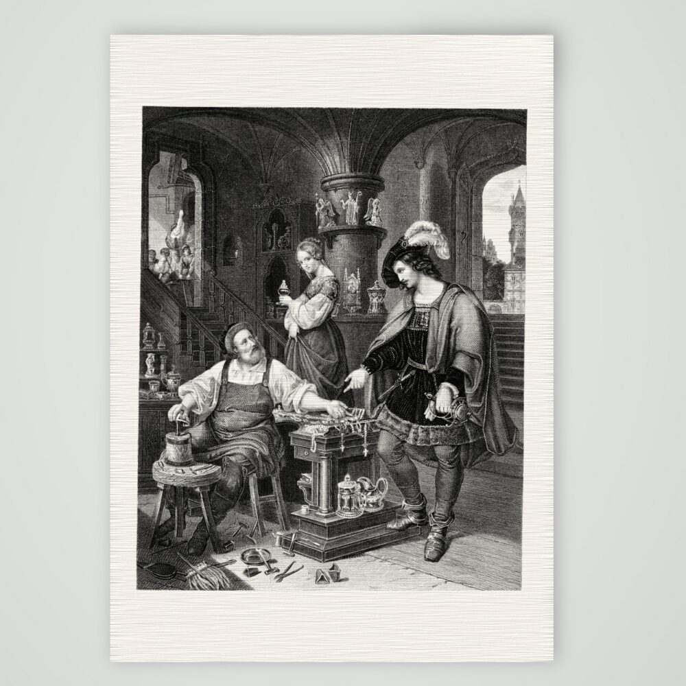Goldschmieds Töchterlein – Stahlstich, Kunstdruck auf Leinenpapier