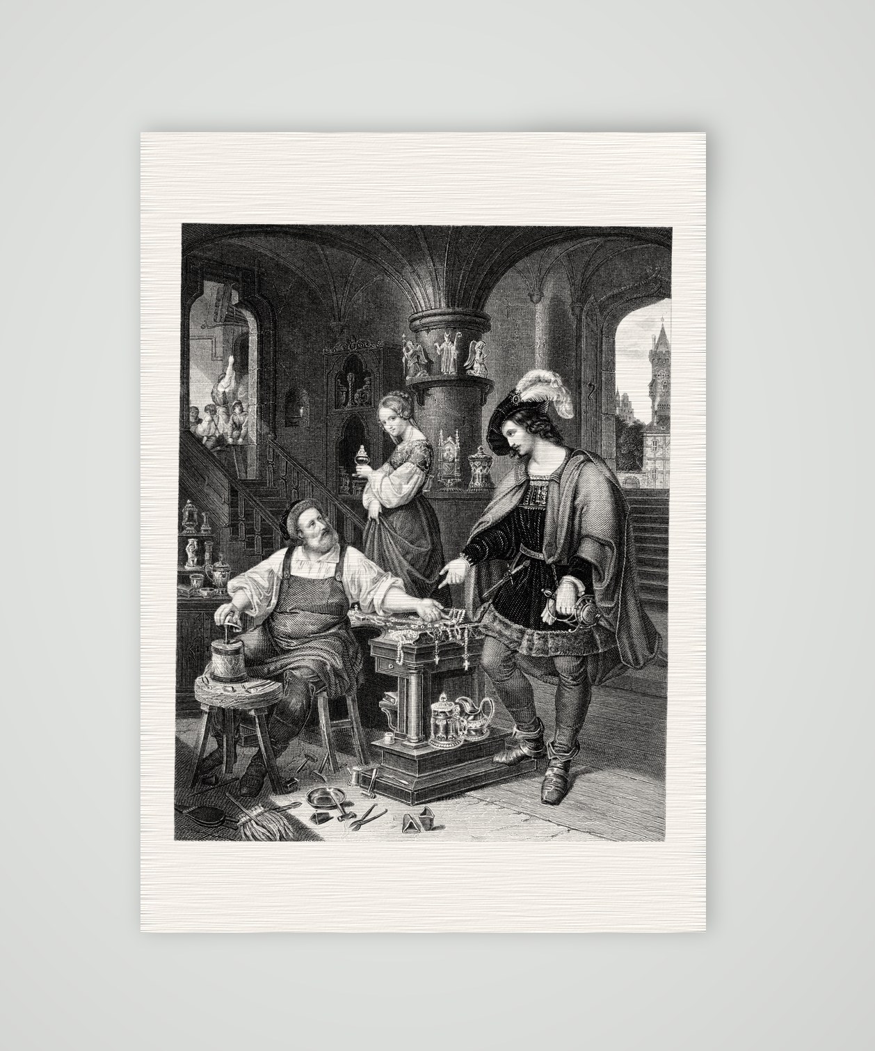 Goldschmieds Töchterlein – Stahlstich, Kunstdruck auf Leinenpapier