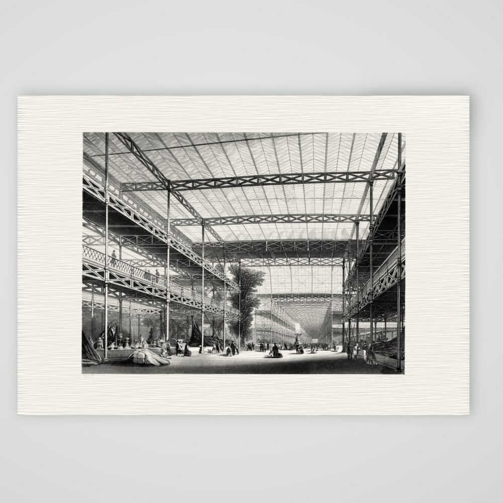 London, der Kristallpalast von innen – Stahlstich, Kunstdruck auf Leinenpapier