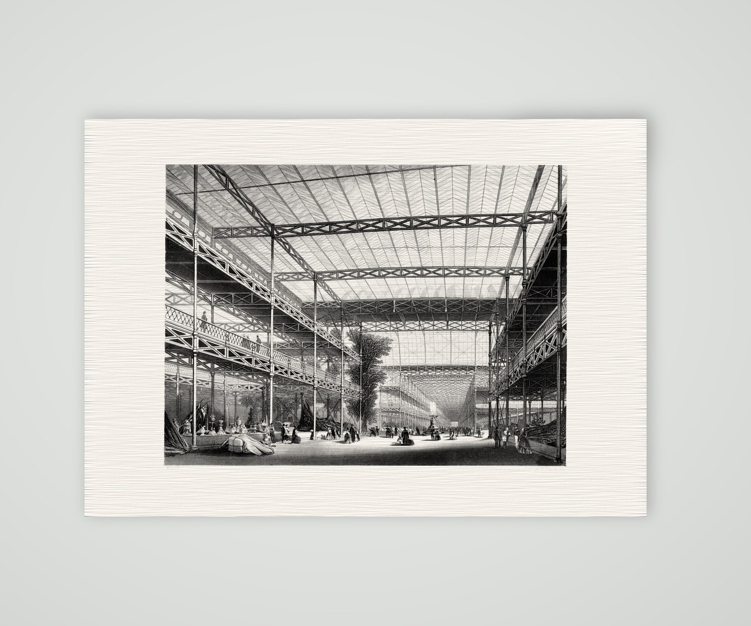 London, der Kristallpalast von innen – Stahlstich, Kunstdruck auf Leinenpapier