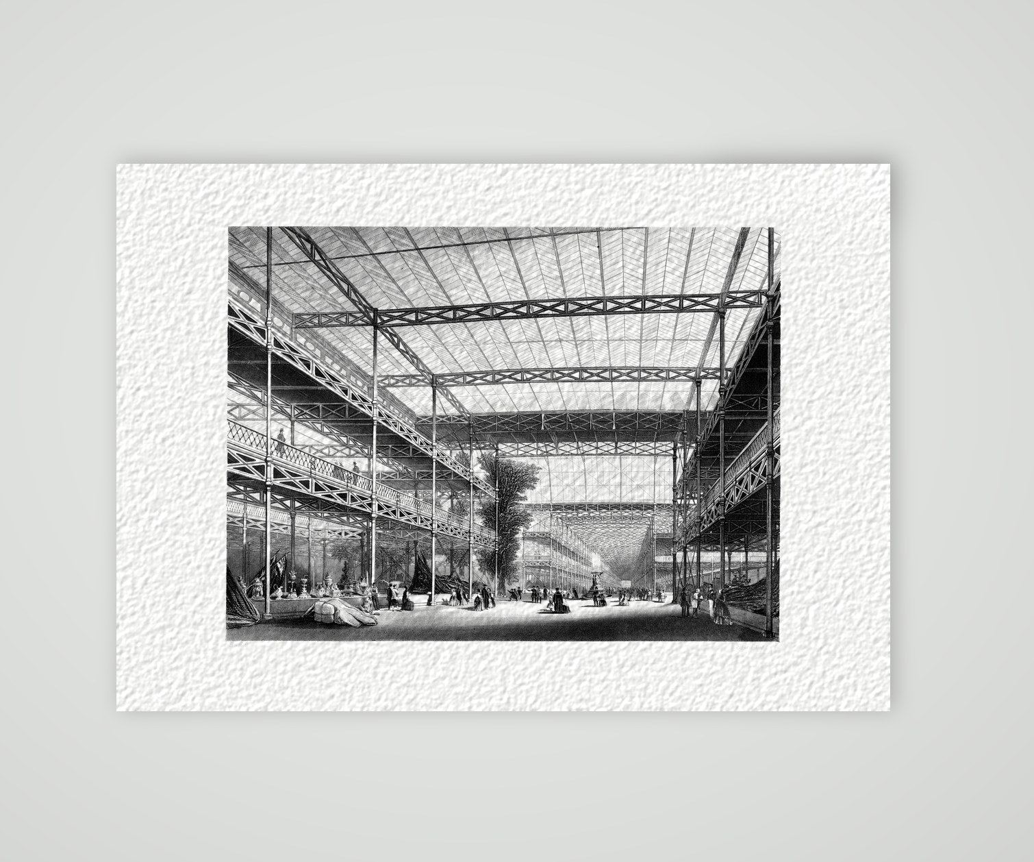 London, der Kristallpalast von innen – Stahlstich, Kunstdruck auf Hahnemühle-Büttenpapier