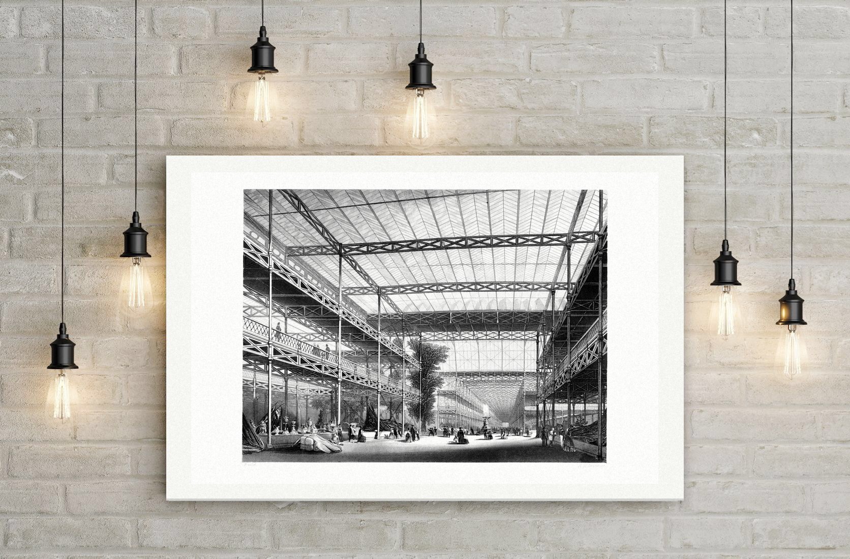 London, der Kristallpalast von innen – Stahlstich, Leinwanddruck auf Holzkeilrahmen an der Wand